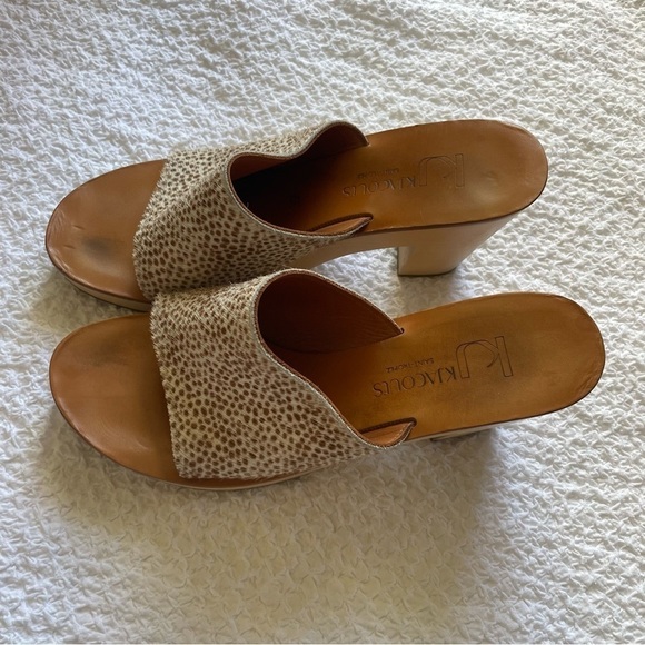 K. Jacques St. Tropez Animal Print Wedge Mules Wood Heel Size 9 (39) - Picture 1 of 13
